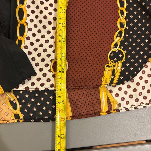 Zara TRF Mini Shirt Dress Womens L Multi Chain Print Satin Long Sleeve Button-Up - Picture 6 of 7